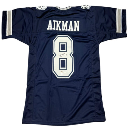 Troy Aikman Autographed Dallas (Blue #8) Custom Jersey - BAS