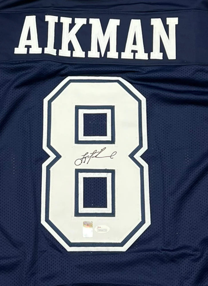 Troy Aikman Autographed Dallas (Blue #8) Custom Jersey - BAS