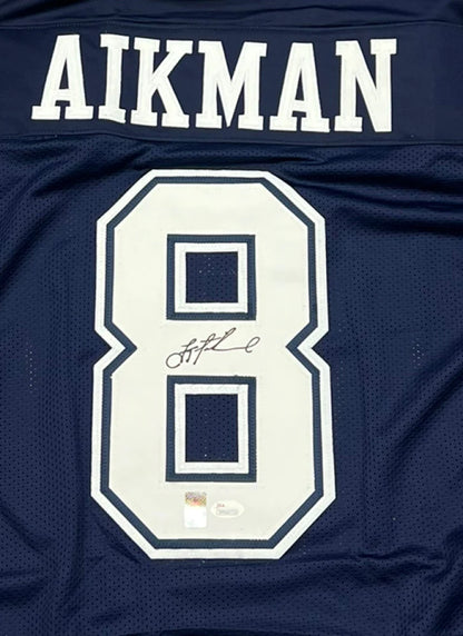 Troy Aikman Autographed Dallas (Blue #8) Custom Jersey - BAS