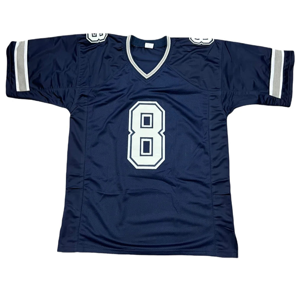 Troy Aikman Autographed Dallas (Blue #8) Custom Jersey - BAS