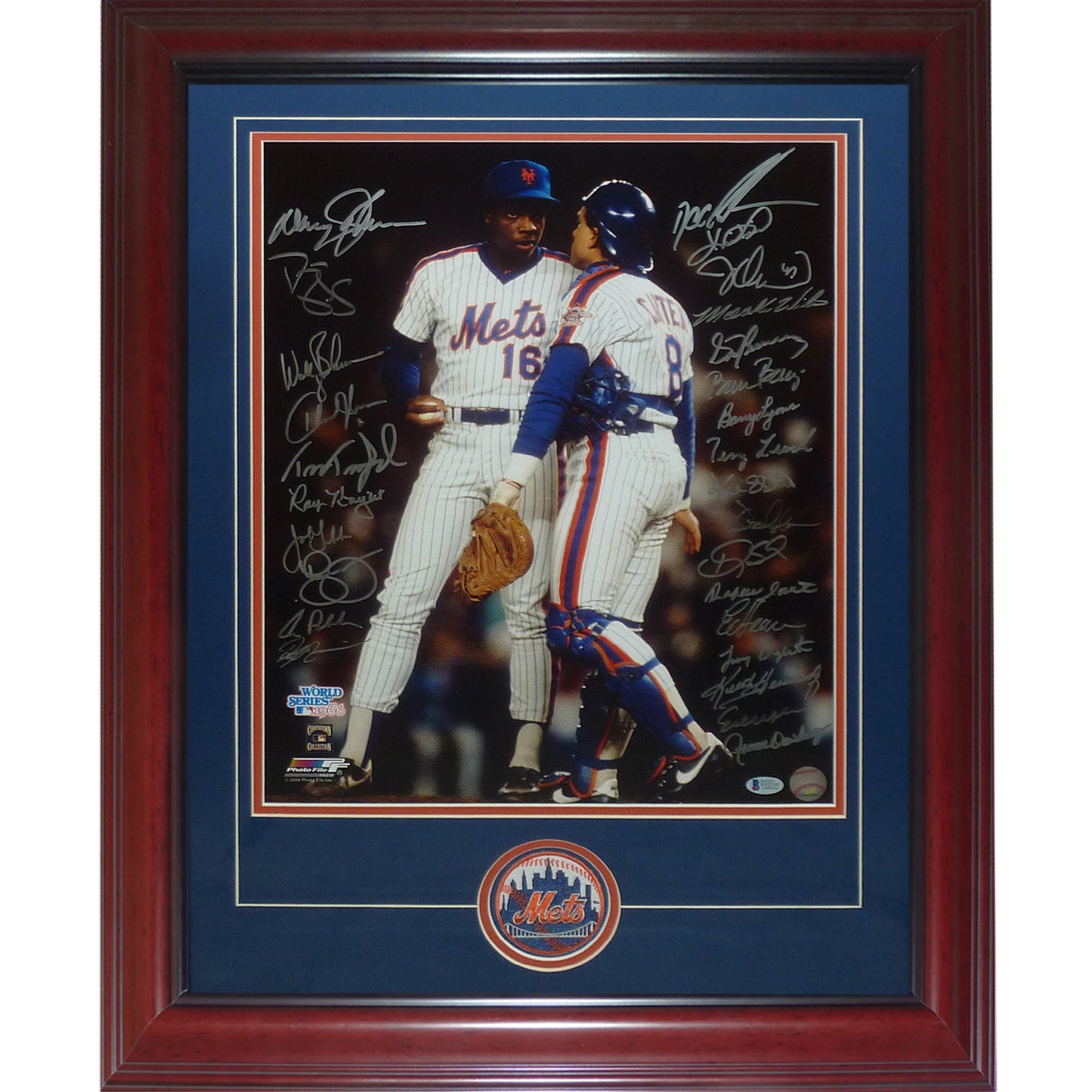 1986 New York Mets Team Autographed (World Series Champs - Gooden and Carter) Deluxe Framed 16x20 Photo - Beckett Letter