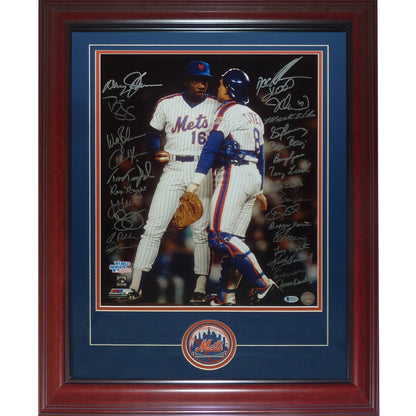 1986 New York Mets Team Autographed (World Series Champs - Gooden and Carter) Deluxe Framed 16x20 Photo - Beckett Letter