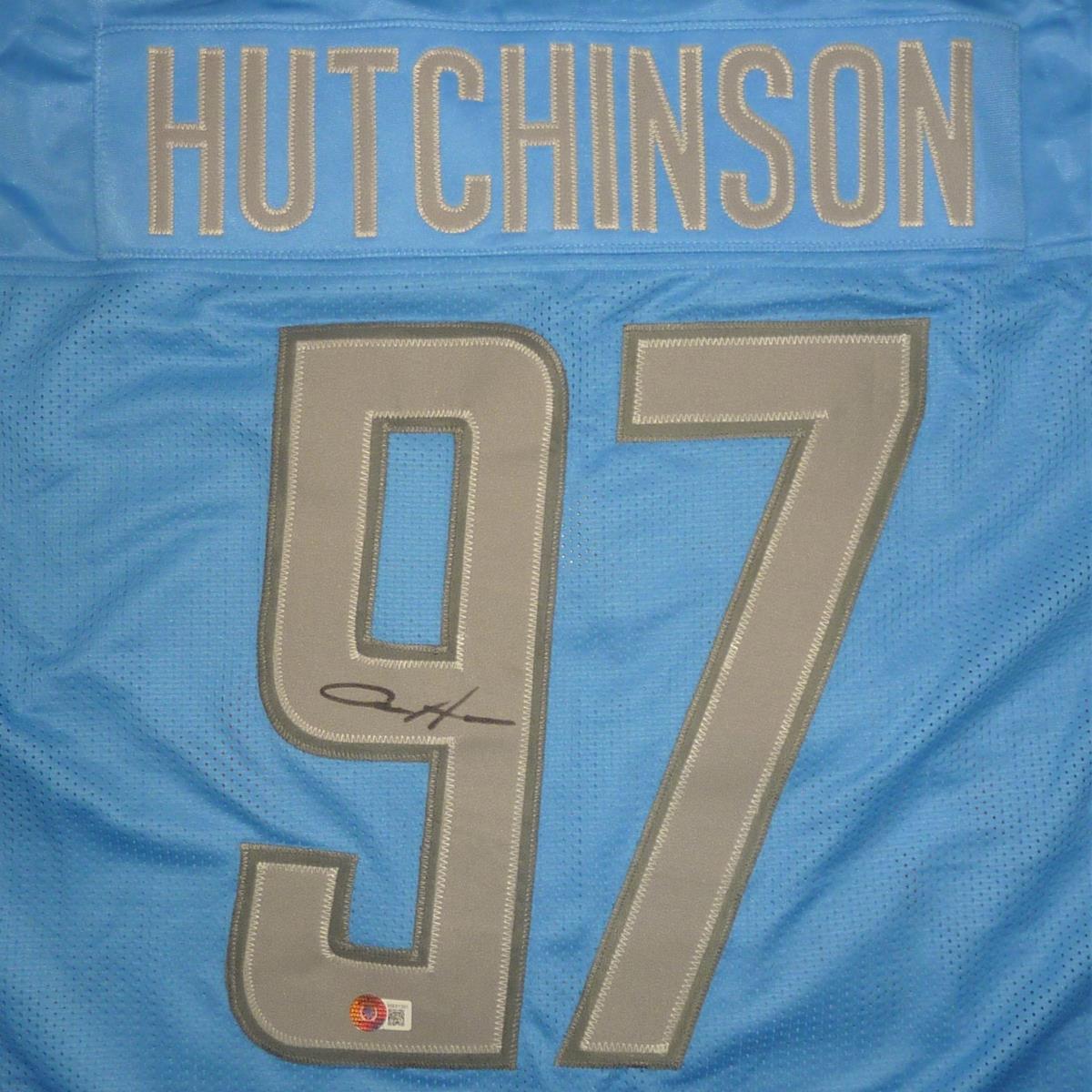 Aidan Hutchinson Autographed Detroit (Blue #97) Custom Jersey – JSA
