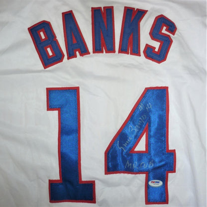 Ernie Banks Autographed Chicago Cubs (White #14) Jersey - PSADNA