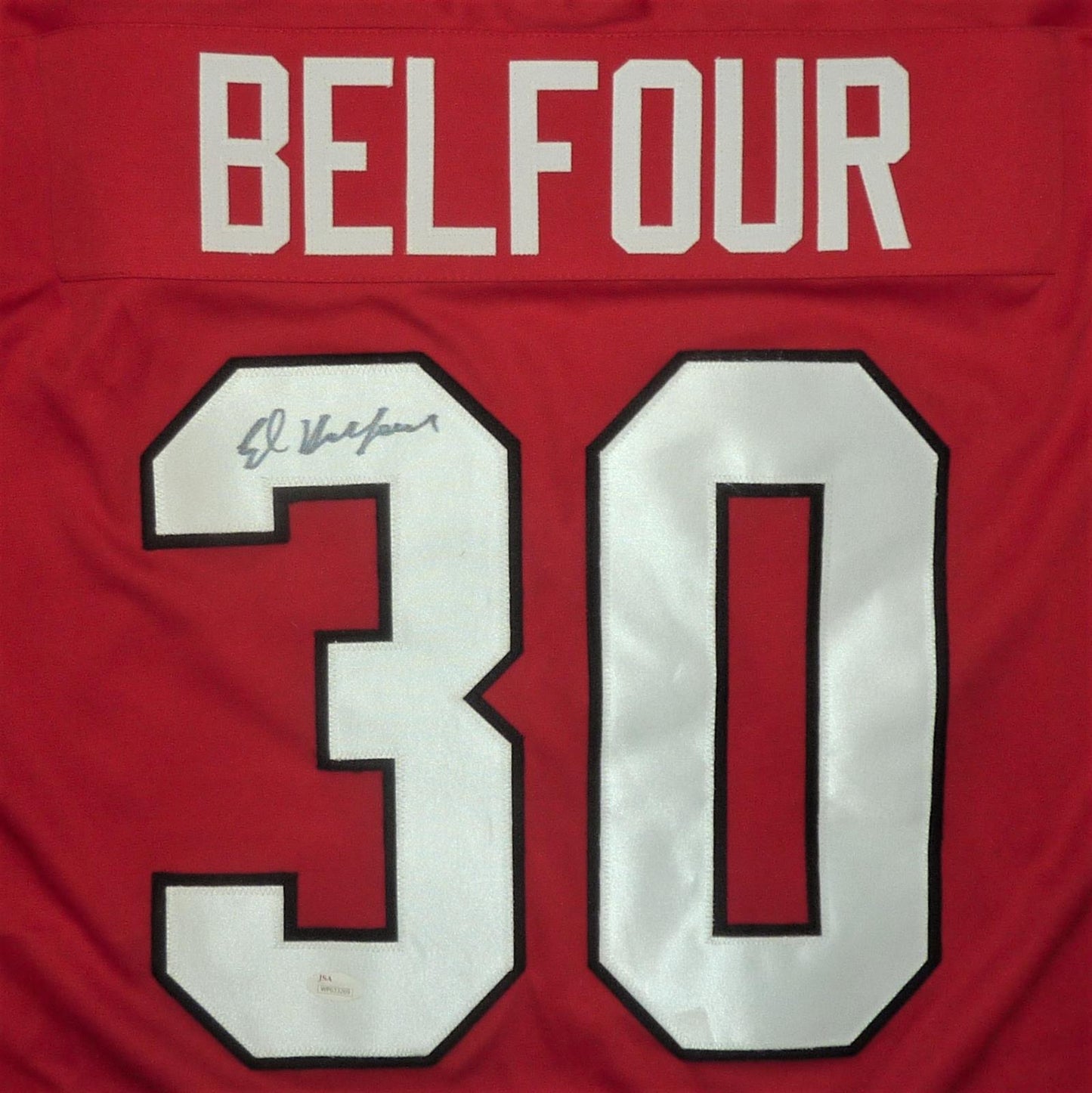 Ed Belfour Autographed Chicago (Red #30) Custom Hockey Jersey - JSA