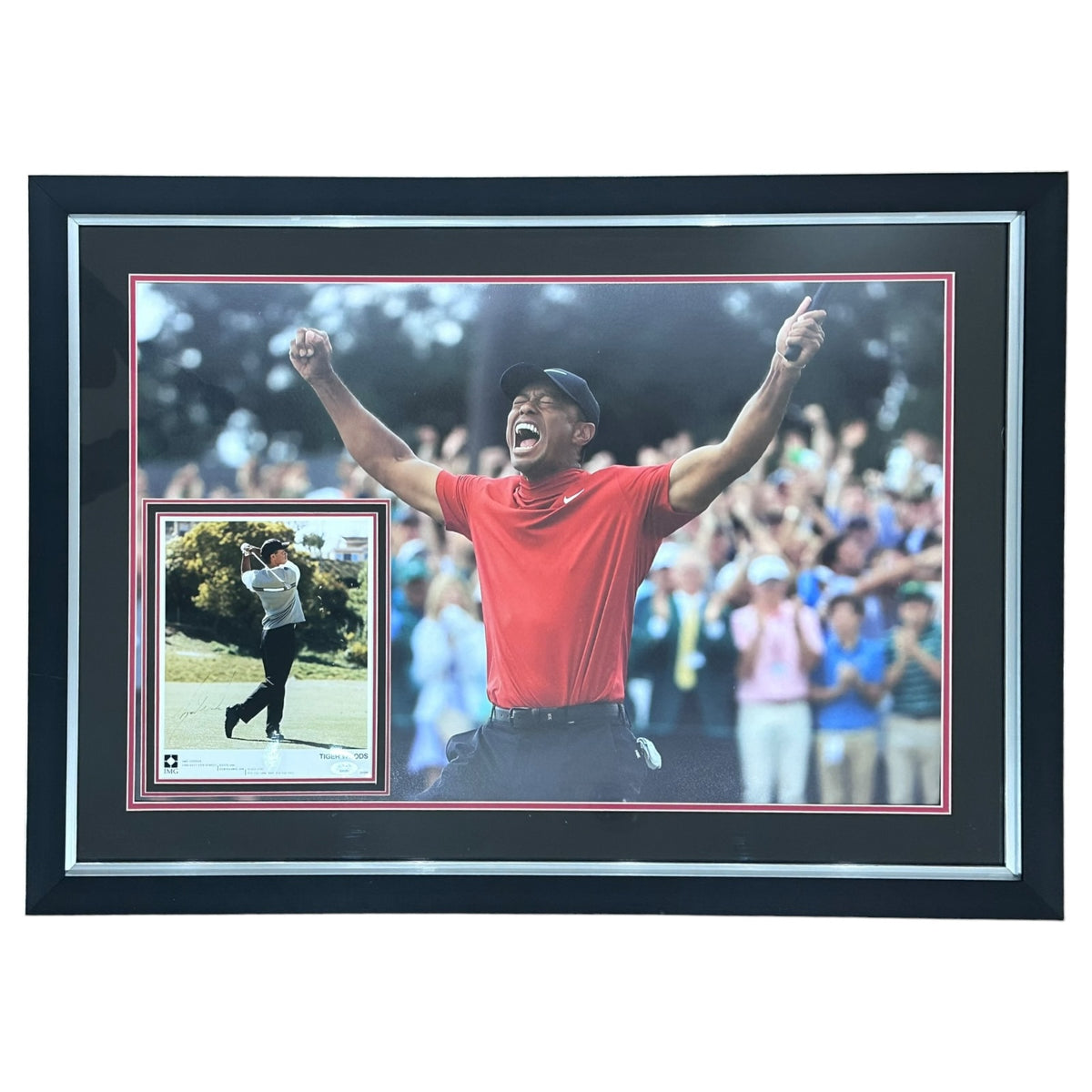 Tiger Woods Full-Size Masters Golf Poster Deluxe Framed with Autographed 8x10 Photo - JSA