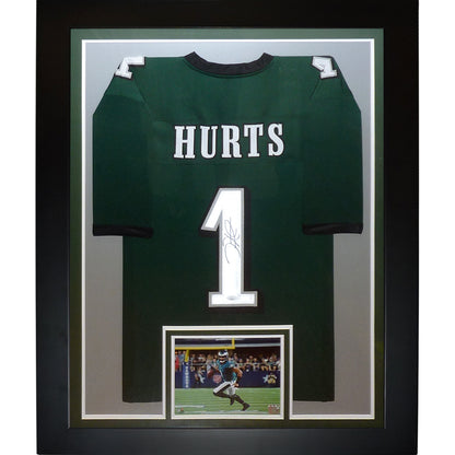 Jalen Hurts Autographed Philadelphia Eagles (Green #1) Deluxe Framed Jersey - JSA