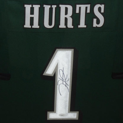 Jalen Hurts Autographed Philadelphia Eagles (Green #1) Deluxe Framed Jersey - JSA