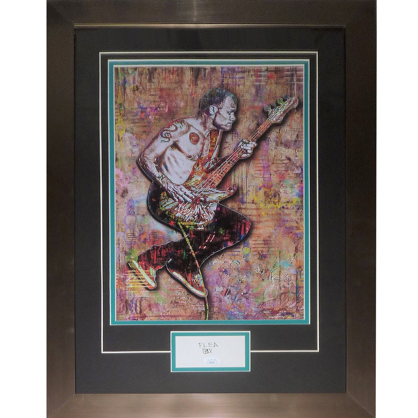 Flea Red Hot Chili Peppers 12x18 Splash Artwork Deluxe Framed with Autograph - JSA