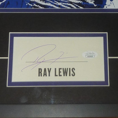 Ray Lewis Autographed Baltimore Ravens 11x14 Splash Art Deluxe Framed Piece – JSA