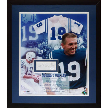 Johnny Unitas Autographed Baltimore Colts Collage 16x20 Photo Deluxe Framed with Signature - JSA