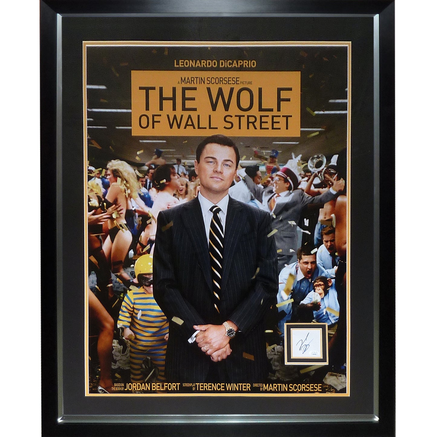 Wolf of Wall Street Full-Size Movie Poster Deluxe Framed with Leonardo DiCaprio Autograph – JSA