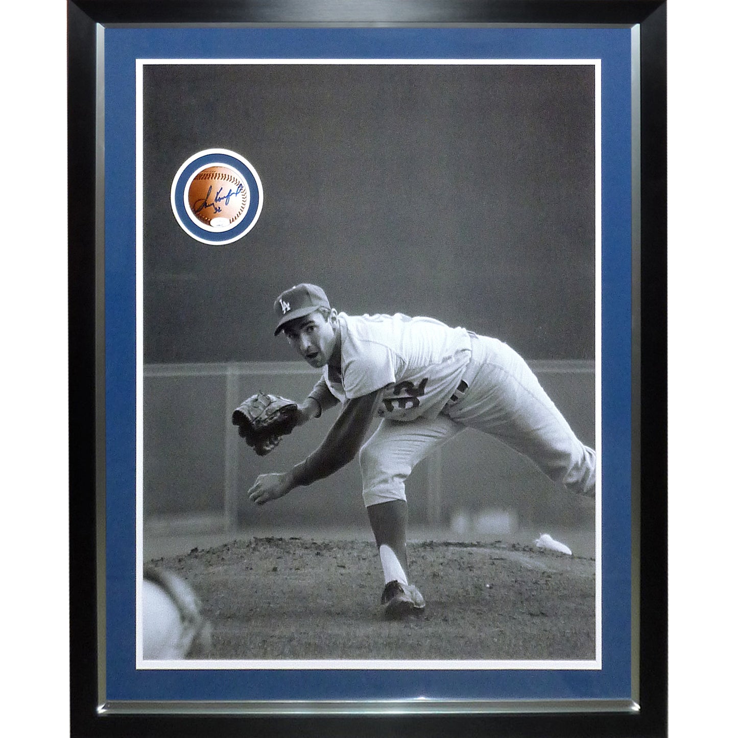 Sandy Koufax Deluxe Full-Size Artwork Poster Framed with Baseball Circle Autograph – JSA