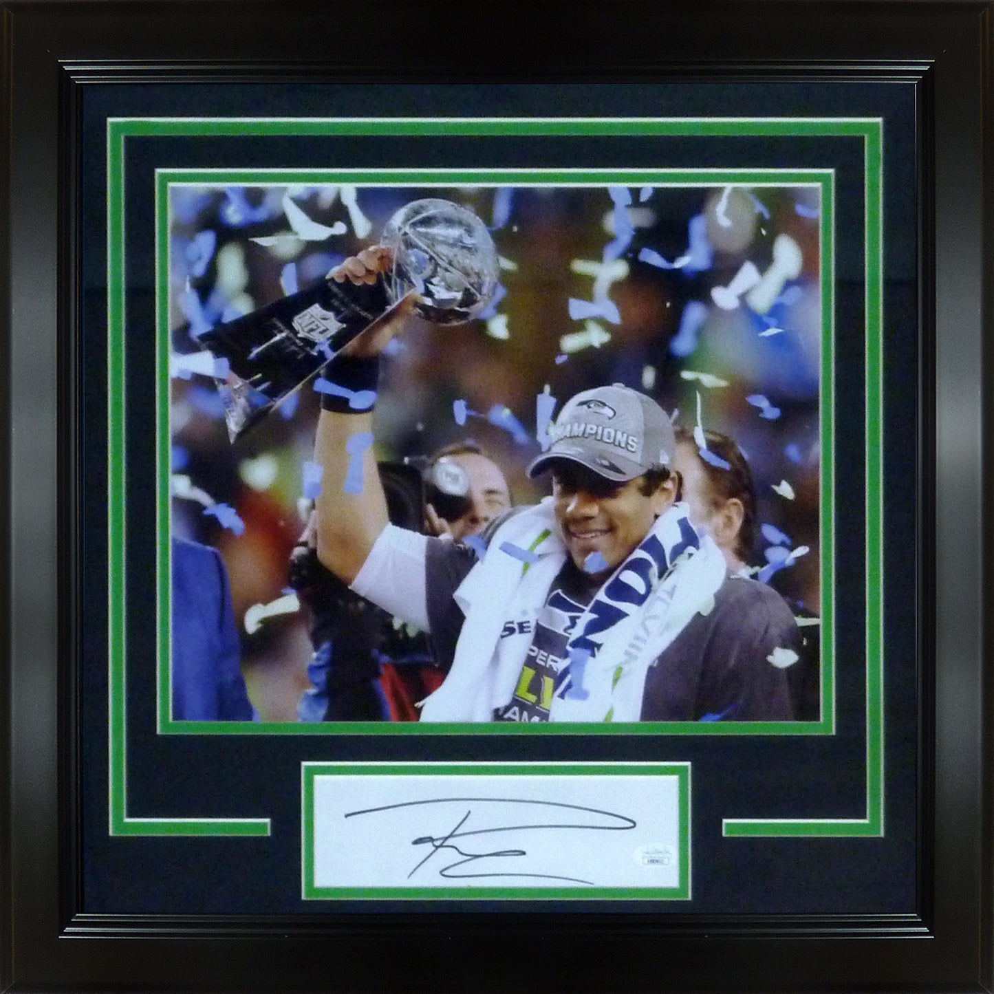 Russell Wilson Seattle Seahawks (Super Bowl Celebration) 11x14 Photo Deluxe Framed with Autograph - JSA