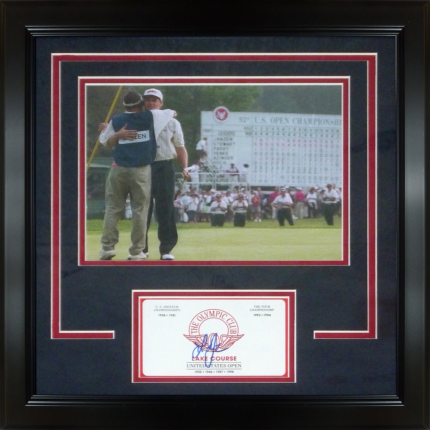 Lee Janzen Autographed Olympic Club Scorecard Deluxe Framed with 1998 US Open Trophy 8x10 Photo