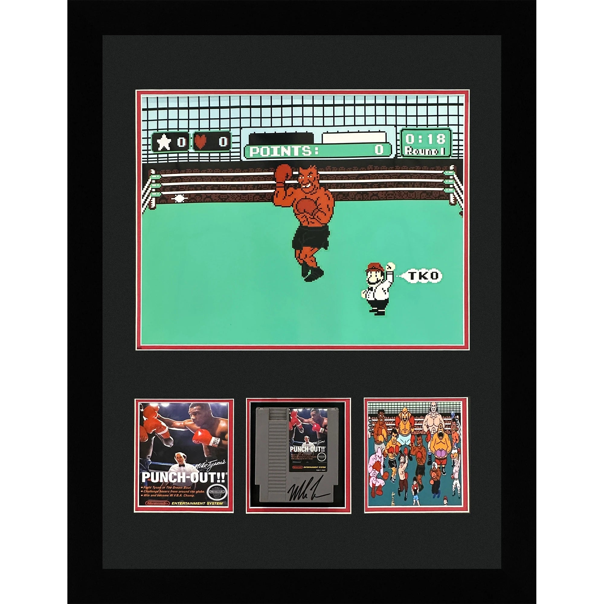 Mike Tyson Autographed Original Nintendo Game Cartridge Deluxe Framed in Punchout Shadowbox Display - JSA