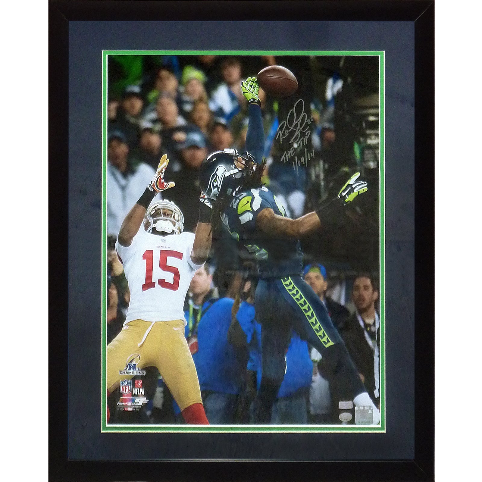 Richard Sherman Autographed Seattle Seahawks Deluxe Framed 16x20 w/ The Tip 1/19/14 - RS