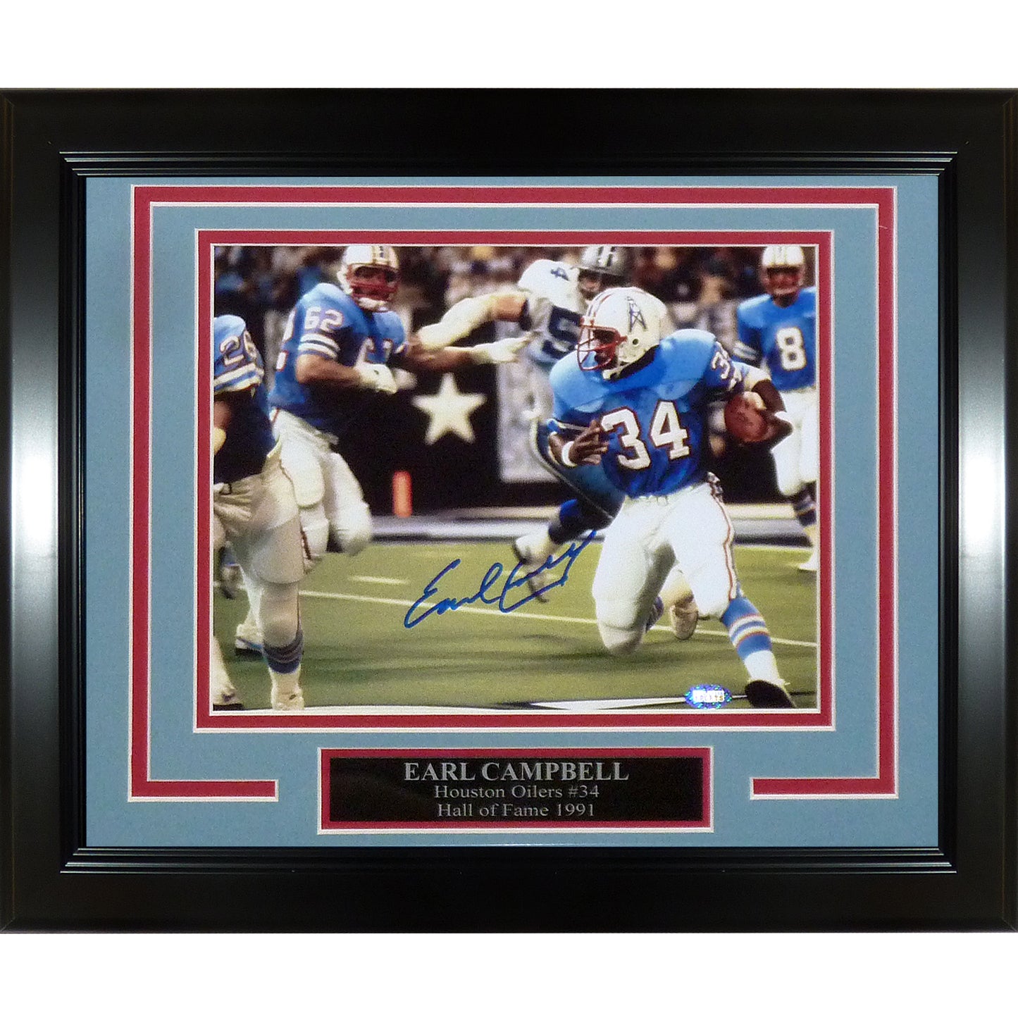 Earl Campbell Autographed Houston Oilers (Horiz Action) Framed 8x10 Photo