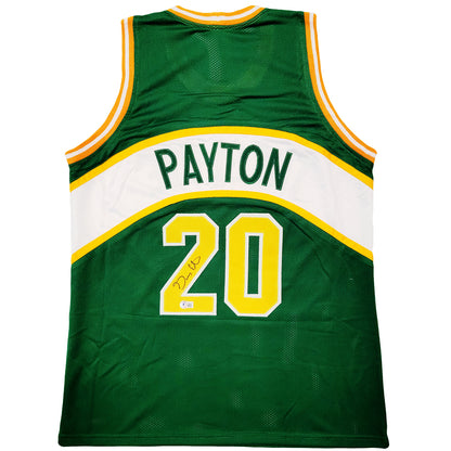 Gary Payton Autographed Seattle (Green #20) Custom Jersey – Beckett