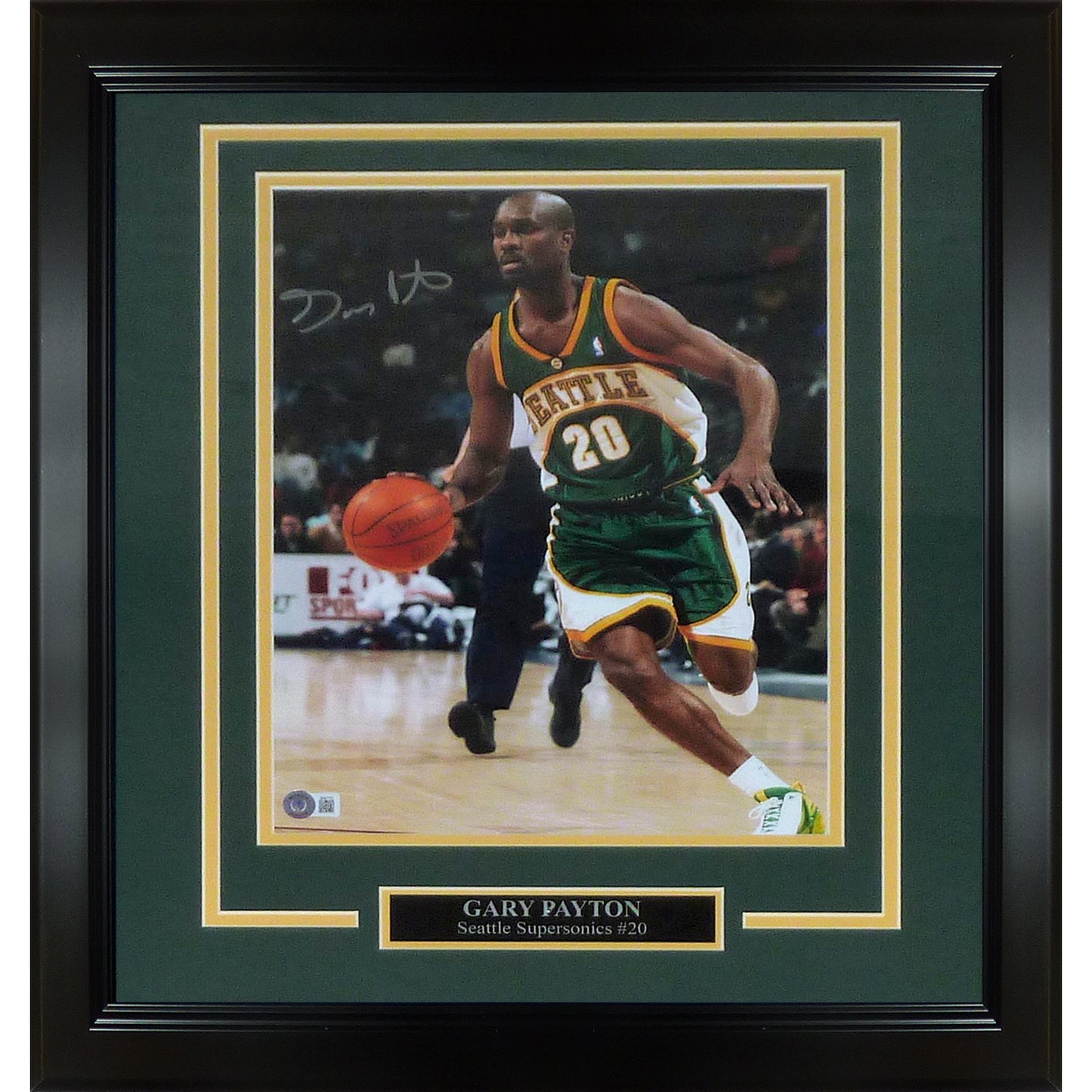 Gary Payton Autographed Seattle SuperSonics Deluxe Framed 11x14 Photo - Beckett