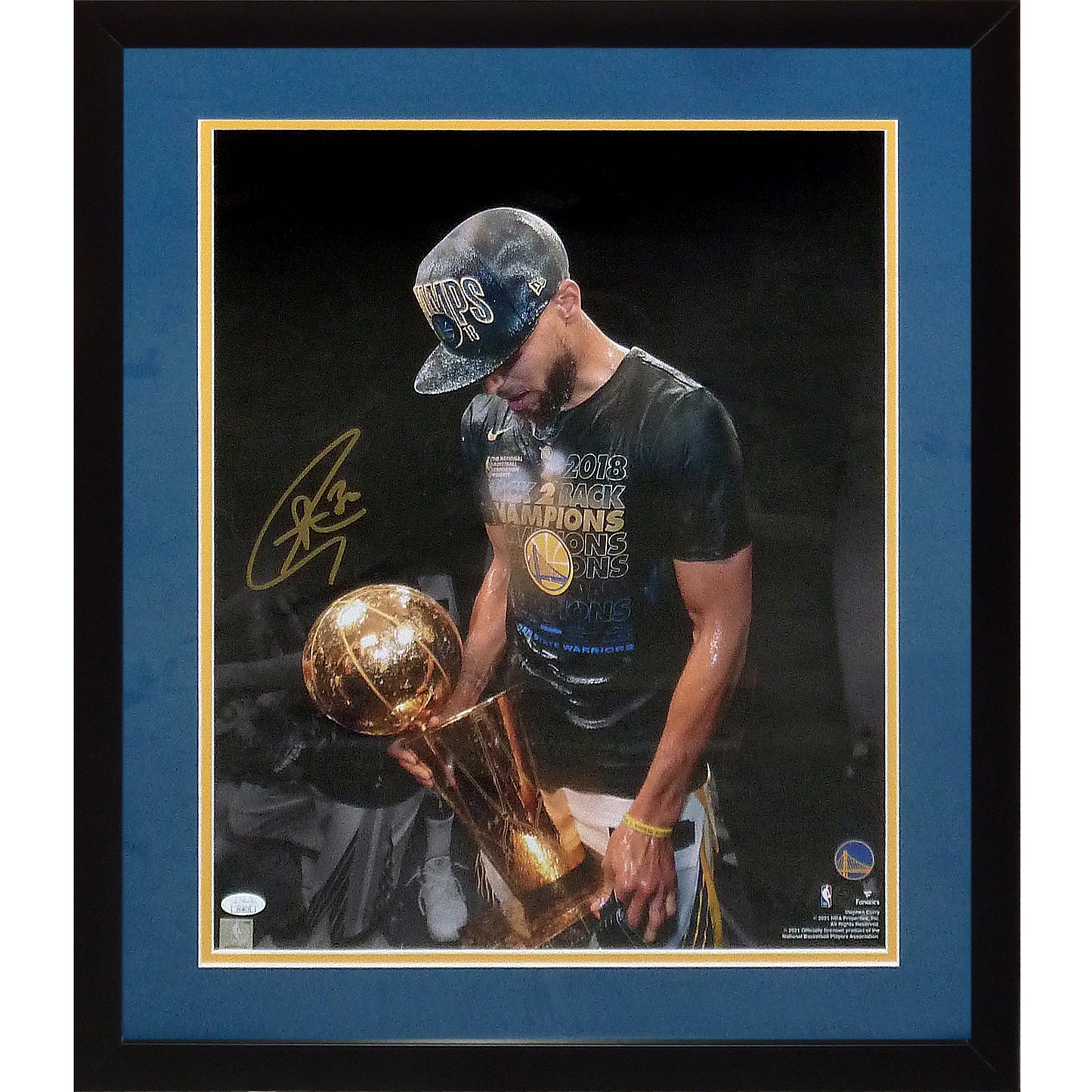 Stephen Curry Autographed Golden State Warriors (NBA Finals Trophy) Deluxe Framed 16x20 Photo - JSA