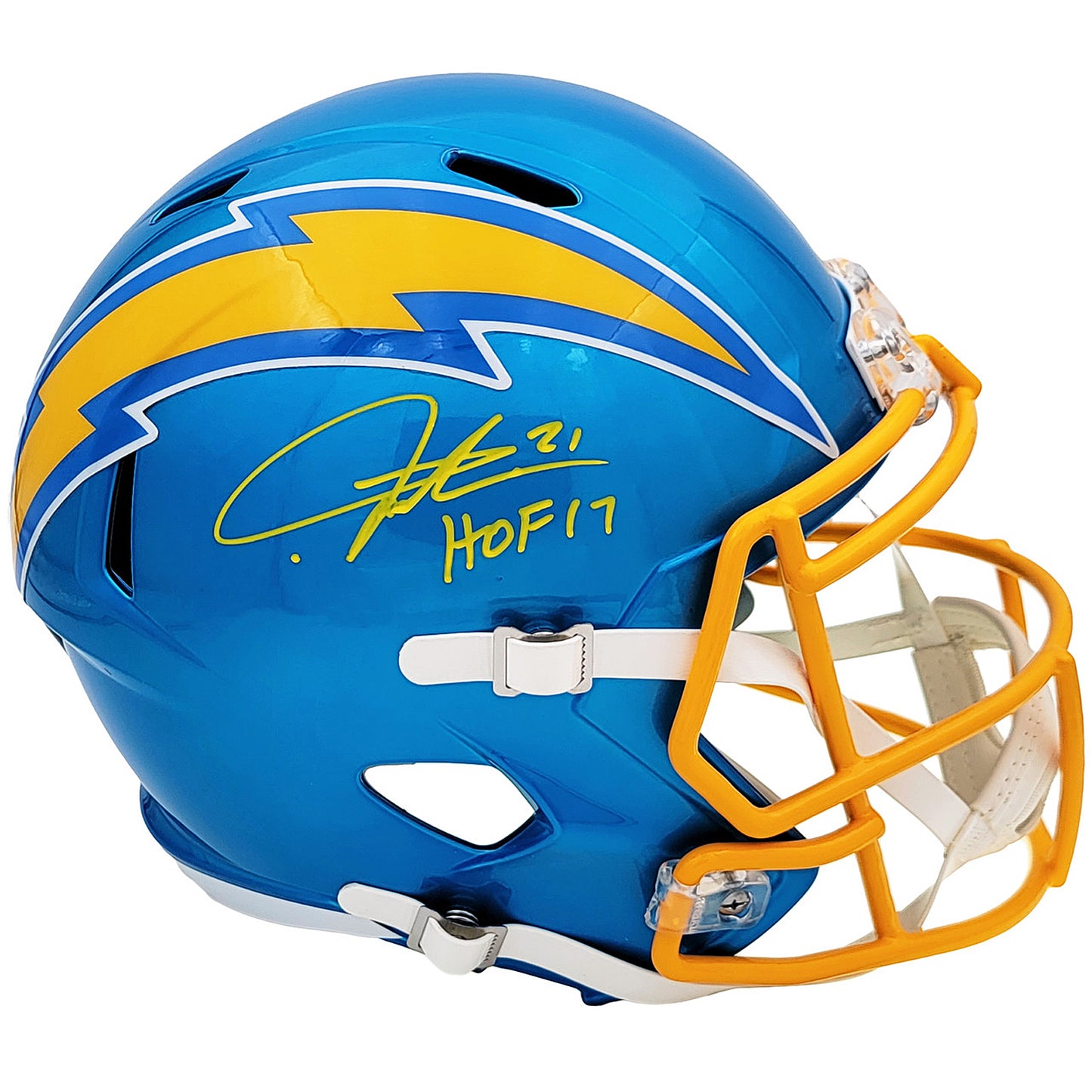 Ladainian Tomlinson Autographed San Diego Chargers (FLASH Alternate) Deluxe Full-Size Replica Helmet w/ HOF 17 - Beckett