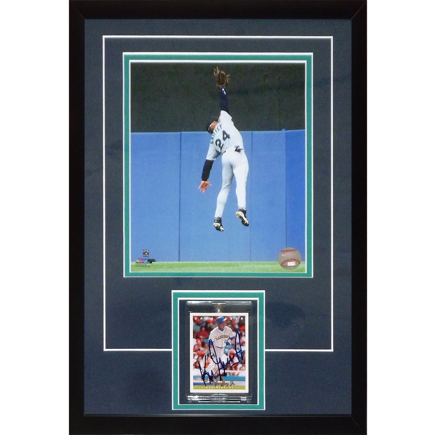 Ken Griffey Jr Autographed Baseball Card Deluxe Framed with Seattle Mariners 8x10 Photo – JSA