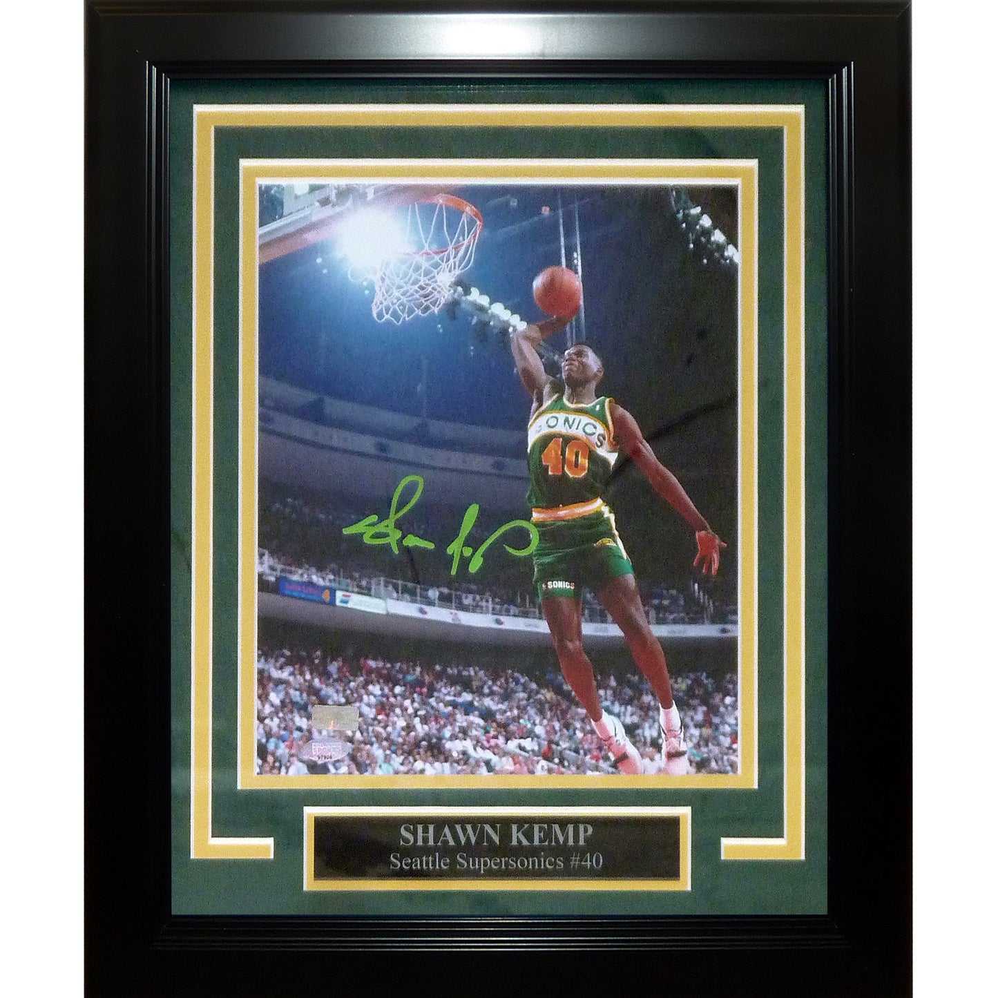 Shawn Kemp Autographed Seattle Supersonics (Slam Dunk) Deluxe Framed 8x10 Photo – MCS