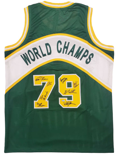1978-79 NBA Champions Seattle Supersonics Multi Autographed Seattle (Green #79) Jersey - 9 signatures - Beckett