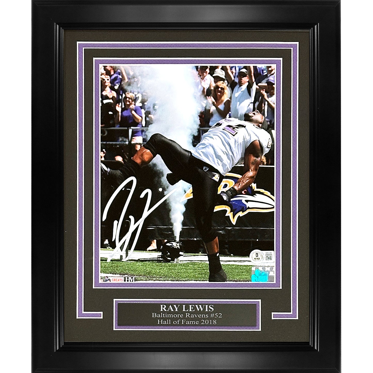 Ray Lewis Autographed Baltimore Ravens Deluxe Framed 8x10 Photo - Beckett