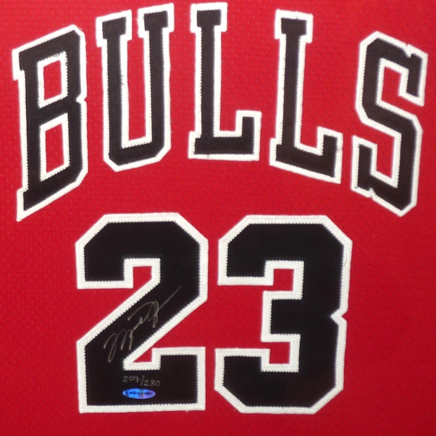 Michael Jordan Autographed Chicago Bulls (Red #23) Mitchell & Ness Retirement Patch Deluxe Framed Jersey Limited Edition #207 of 230 UDA Upper Deck