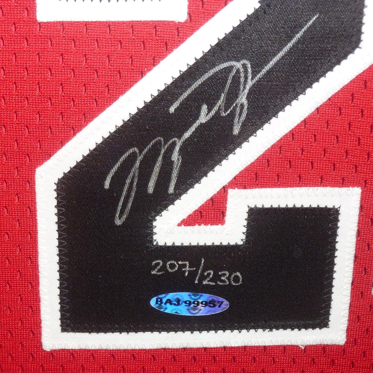 Michael Jordan Autographed Chicago Bulls (Red #23) Mitchell & Ness Retirement Patch Deluxe Framed Jersey Limited Edition #207 of 230 UDA Upper Deck