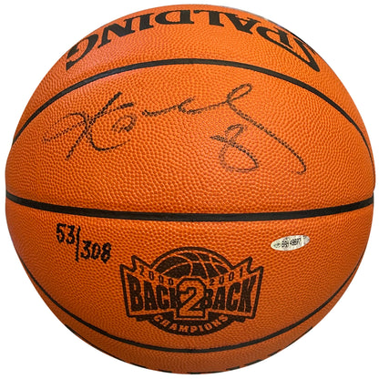 Kobe Bryant Autographed NBA Back-to-Back Champs Embossed Spalding Basketball Limited Edition #53 of 308 - UDA Upper Deck