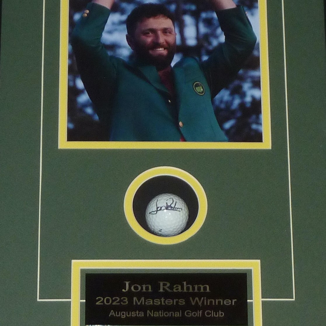 Jon Rahm Autographed 2023 Masters Champion Golf Ball Shadowbox Frame  JSA