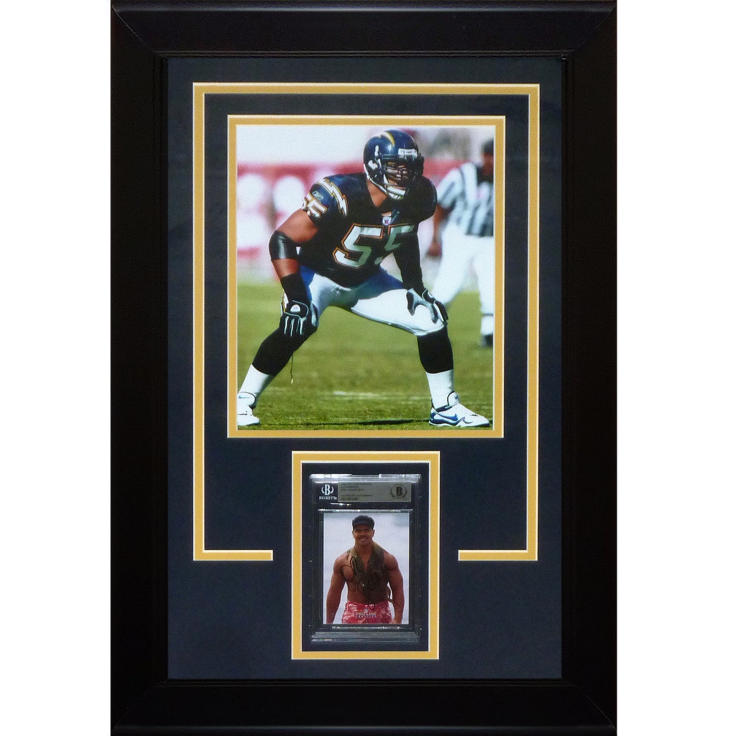 Junior Seau Autographed San Diego Chargers Football Card Deluxe Framed with 8x10 Photo