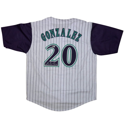 Luis Gonzalez Autographed Arizona (Pinstripe #20) Jersey with "2001 WS G7 GW Hit" -BAS Witnessed
