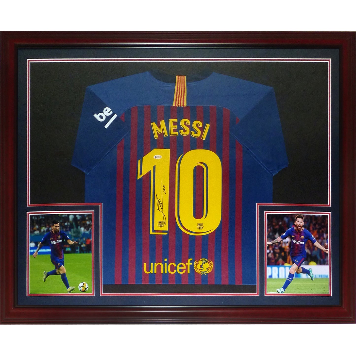 Lionel Messi Autographed FC Barcelona (18-19 Home #10) Deluxe Framed Soccer Jersey - Icons COA