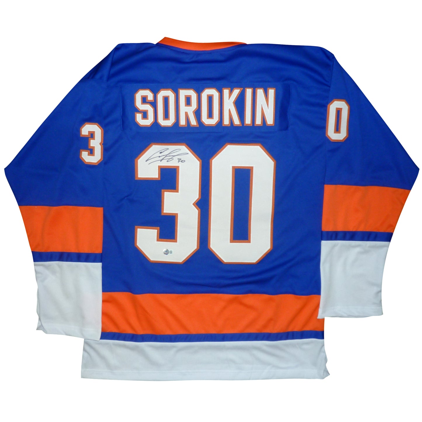Ilya Sorokin Autographed New York (Blue #30) Custom Hockey Jersey Beckett