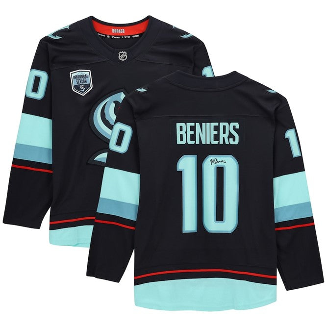 Matty Beniers Autographed Seattle Kraken (Navy Blue #10) Fanatics Hockey Jersey Fanatics Authentic