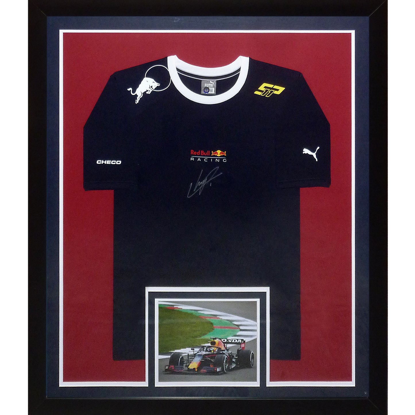 Sergio Perez Autographed F1 RedBull Deluxe Framed Racing Jersey - BAS