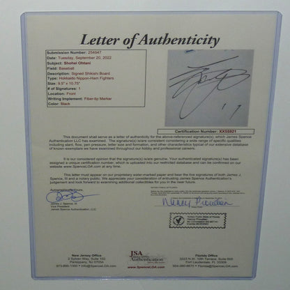 Shohei Ohtani Autographed Hokkaido Fighters Shikishi Board Deluxe Framed with Los Angeles Angels Kanji Art Poster - JSA LOA