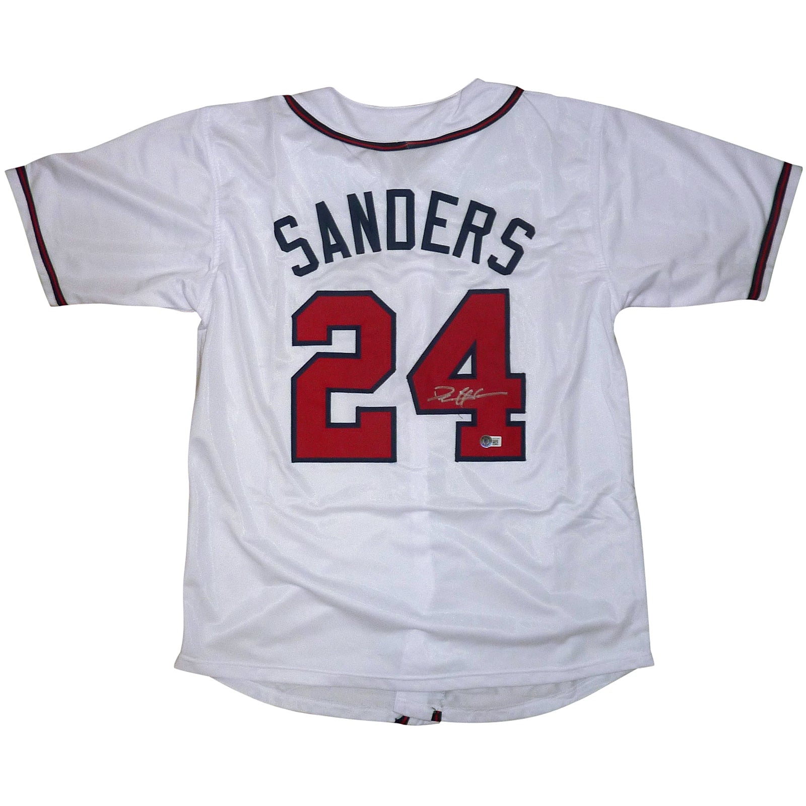 Deion Sanders Autographed Atlanta Braves White 24 Jersey Beckett Palm Beach Autographs LLC
