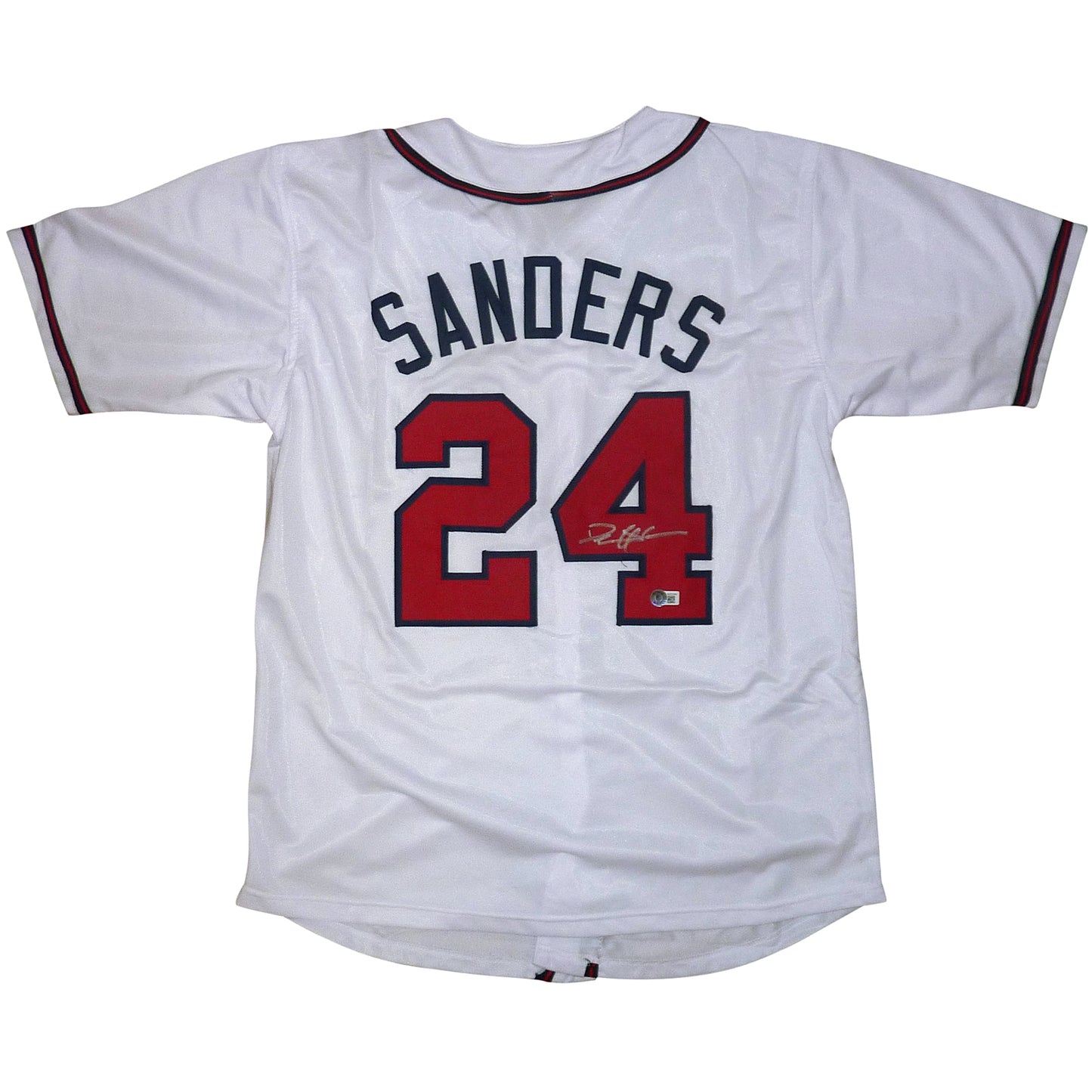 Deion Sanders Autographed Atlanta Braves (White #24) Custom Jersey - Beckett