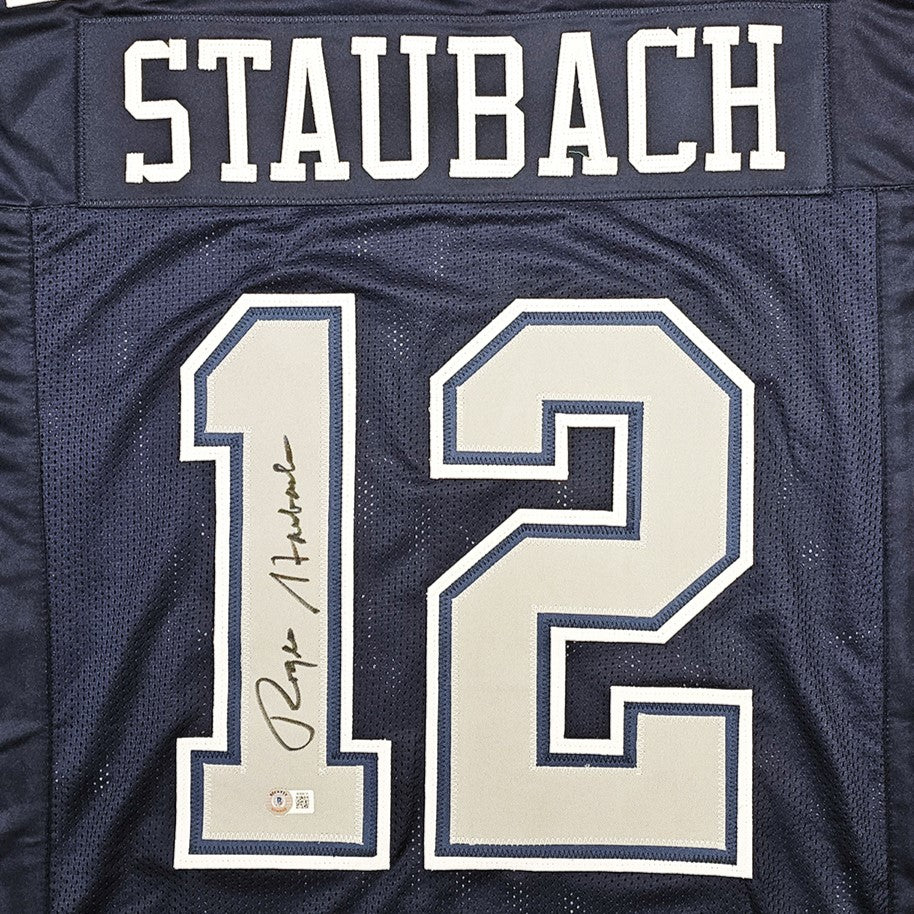Roger Staubach Autographed Dallas Cowboys (Navy Blue #12) Jersey - Beckett