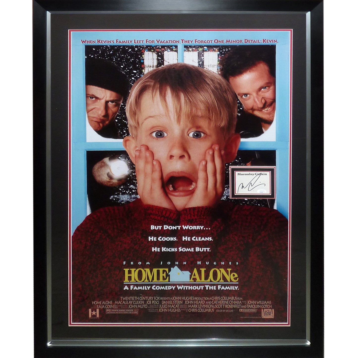 Home Alone Full-Size Movie Poster Deluxe Framed with Macaulay Culkin Autograph - JSA