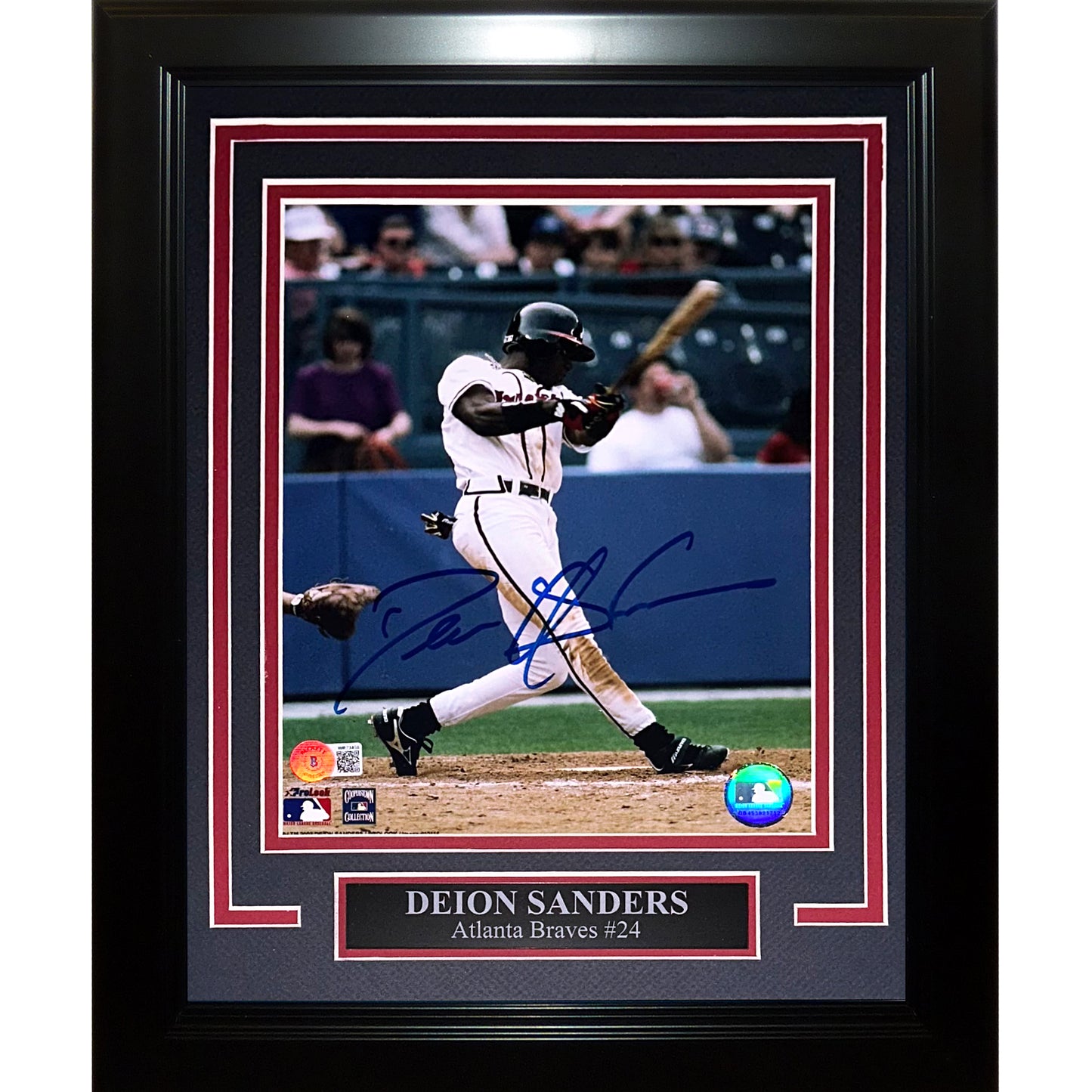 Deion Sanders Autographed Atlanta Braves Deluxe Framed 8x10 Photo - Beckett