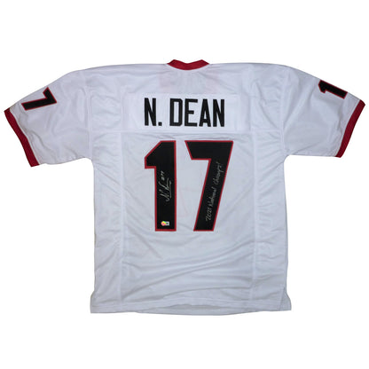 Nakobe Dean Autographed Georgia Bulldogs (White #17) Custom Jersey w/ "National Champs" - Beckett