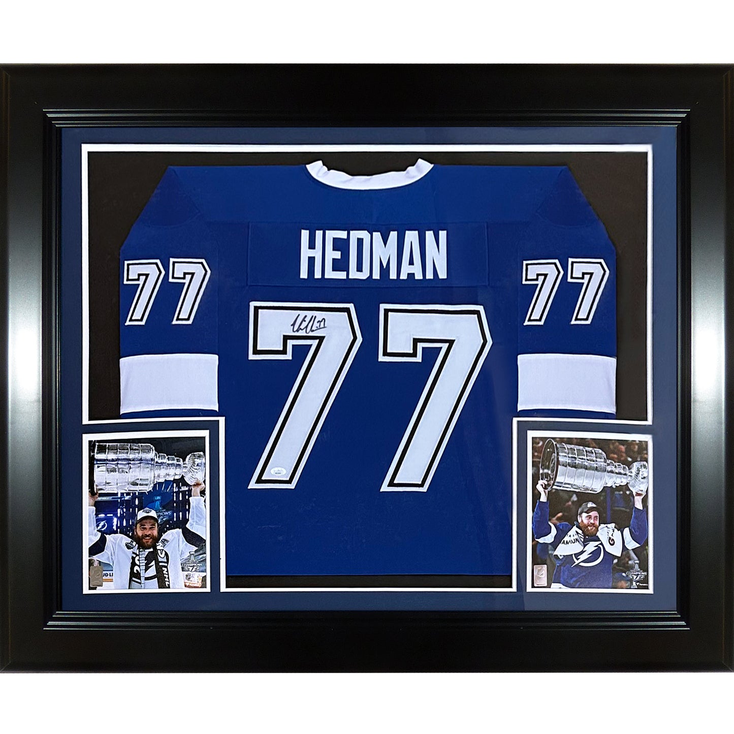 Victor Hedman Autographed Tampa Bay Lightning (Blue #77) Deluxe Framed Jersey - JSA