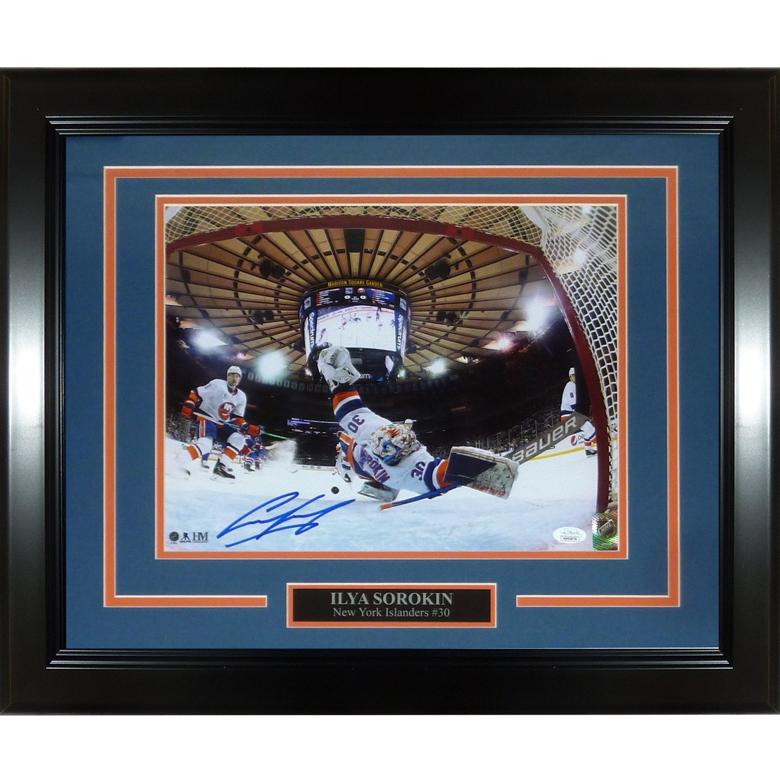 Ilya Sorokin Autographed New York Islanders (Save vs Rangers) Deluxe Framed 11x14 Photo - JSA