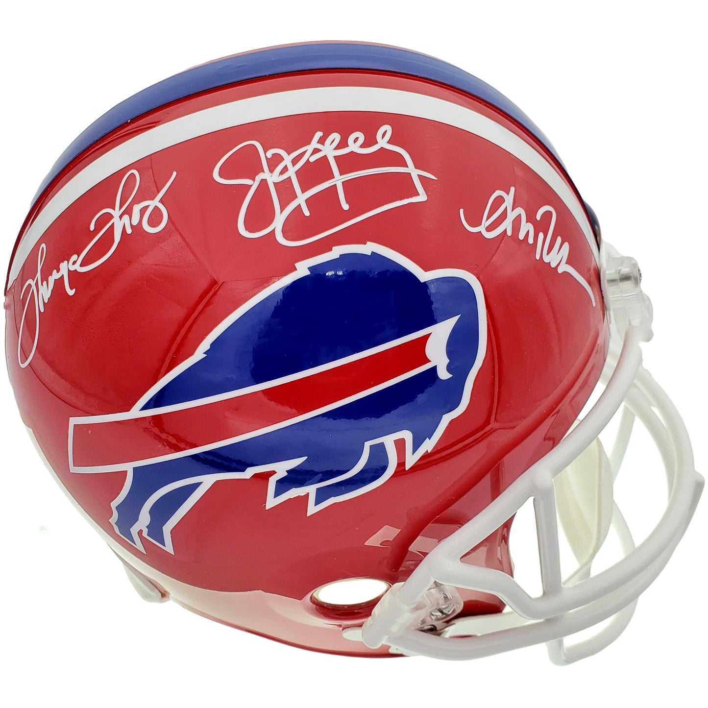 Buffalo Bills Greats Jim Kelly, Andre Reed And Thurman Thomas Autographed Deluxe Full-Size Replica Helmet - Beckett
